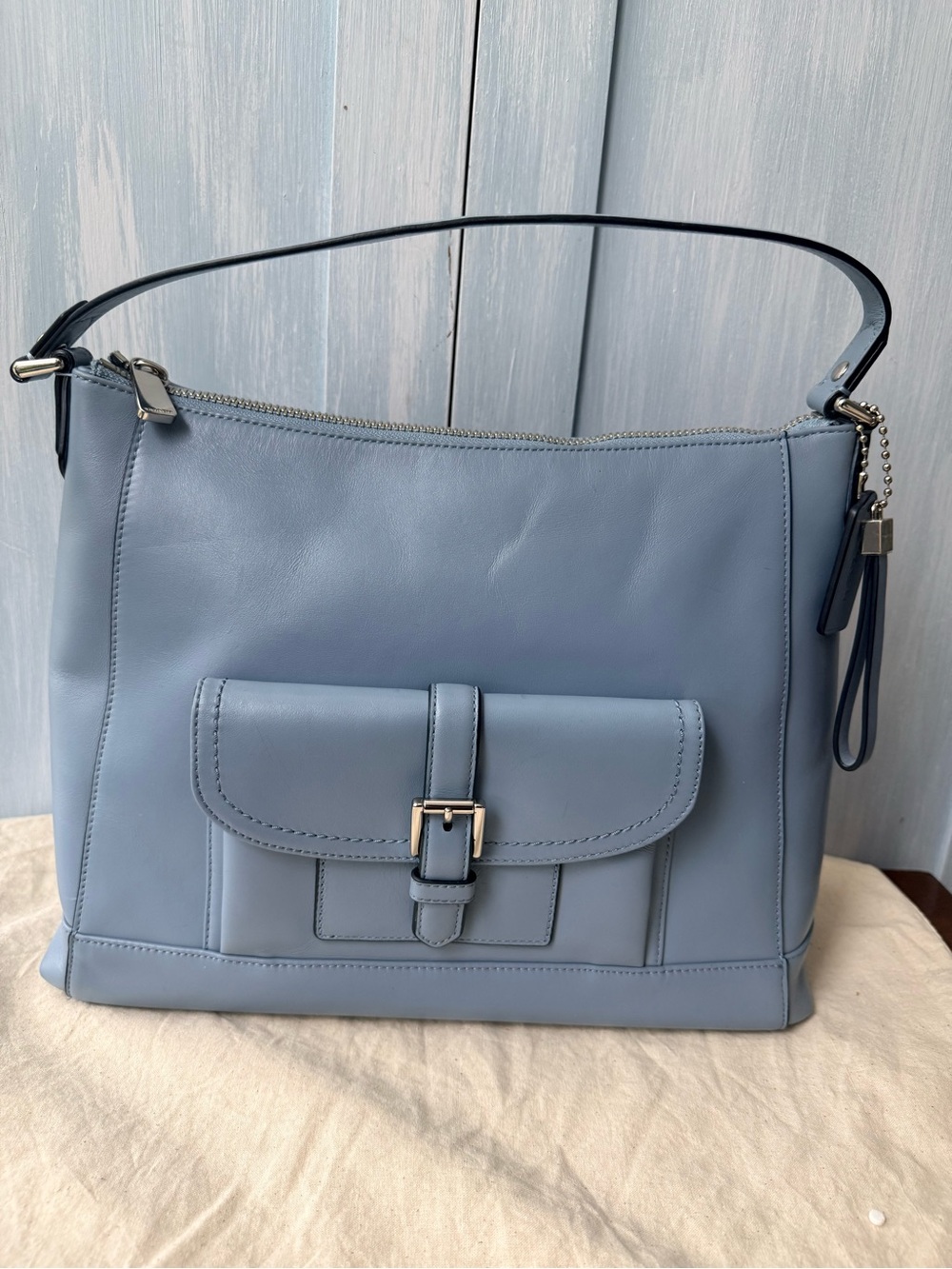 Coach Charlie Shoulder Purse Luxury Leather Hobo Handbag Cornflower Blue - Picture 10 of 15